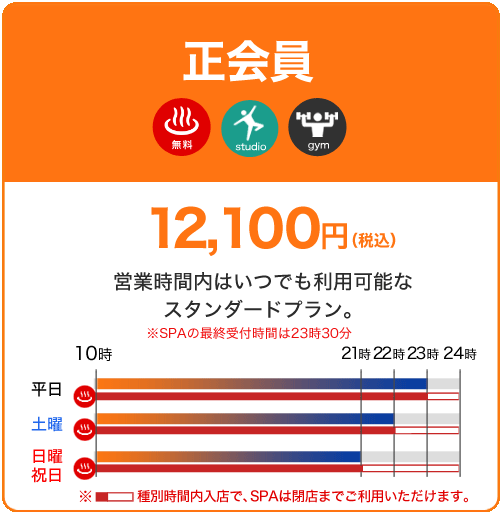 正会員 13,530円 全営業時間内にいつでもご利用いただけます。