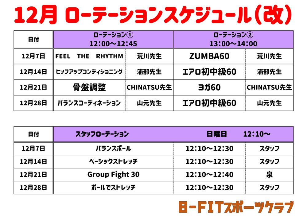2025年12月ローテーションプログラム