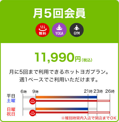 ホットヨガ月5回会員11,990円